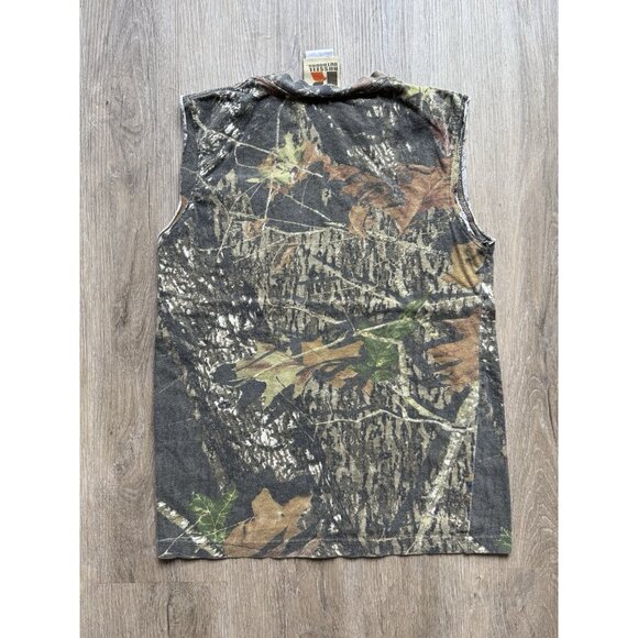 Vintage Y2K Russell Athletics Outdoors Real Tree Camo Forest Cut Off Shirt Small - Picture 2 of 7